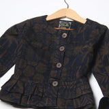 DARK BROWN BIG LEAVES PRINTED FROCK FOR GIRLS