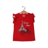 NEW RED BONJOUR PARIS PRINTED HALF SLEEVES T-SHIRT