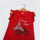 NEW RED BONJOUR PARIS PRINTED HALF SLEEVES T-SHIRT