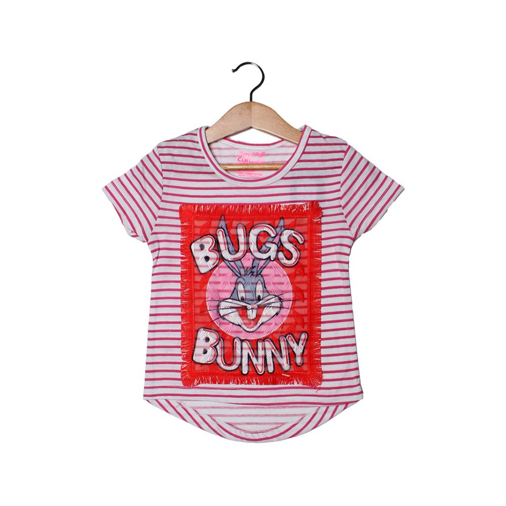 NEW WHITE STRIPES BUGS BUNNY PRINTED HALF SLEEVES T-SHIRT TOP