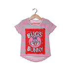 NEW WHITE STRIPES BUGS BUNNY PRINTED HALF SLEEVES T-SHIRT TOP