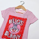 Load image into Gallery viewer, NEW WHITE STRIPES BUGS BUNNY PRINTED HALF SLEEVES T-SHIRT TOP
