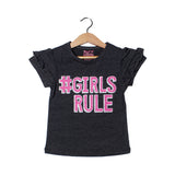 NEW CHARCOAL GREY GIRLS RULE PRINTED HALF SLEEVES T-SHIRT TOP