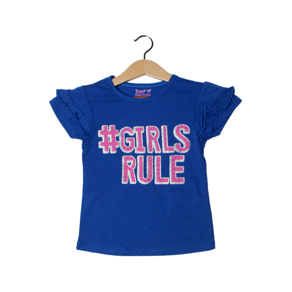 NEW ROYAL BLUE GIRLS RULE PRINTED HALF SLEEVES T-SHIRT TOP
