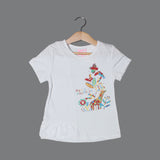 NEW WHITE PARADISE PRINTED HALF SLEEVES T-SHIRT TOP
