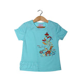 NEW SKY BLUE HELLO PARADISE PRINTED HALF SLEEVES T-SHIRT TOP