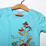 NEW SKY BLUE HELLO PARADISE PRINTED HALF SLEEVES T-SHIRT TOP
