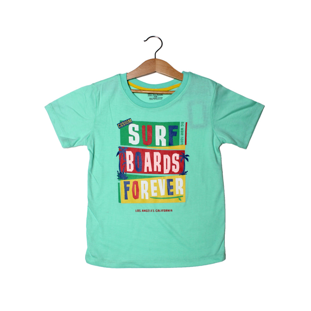 NEW SEA GREEN SURF BOARDS FOREVER T-SHIRT FOR BOYS