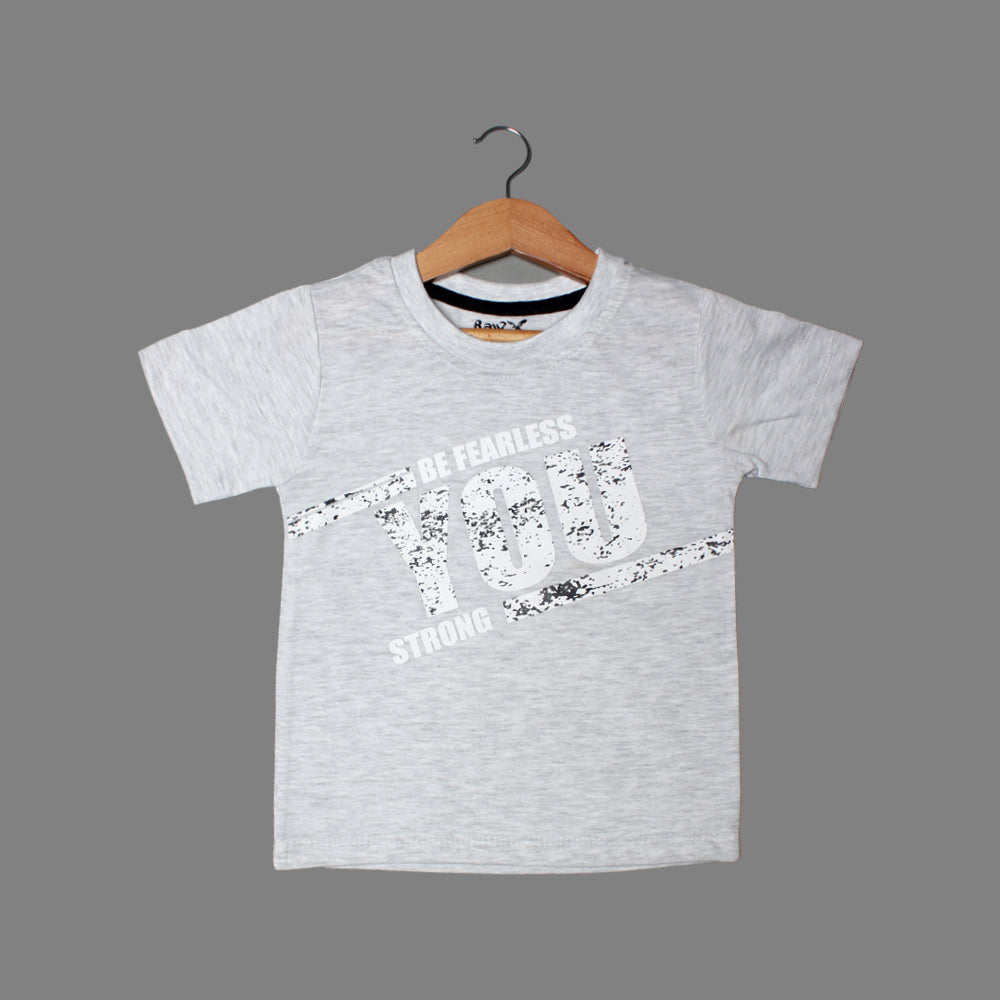 NEW LIGHT GREY BE FEARLESS PRINTED T-SHIRT FOR BOYS