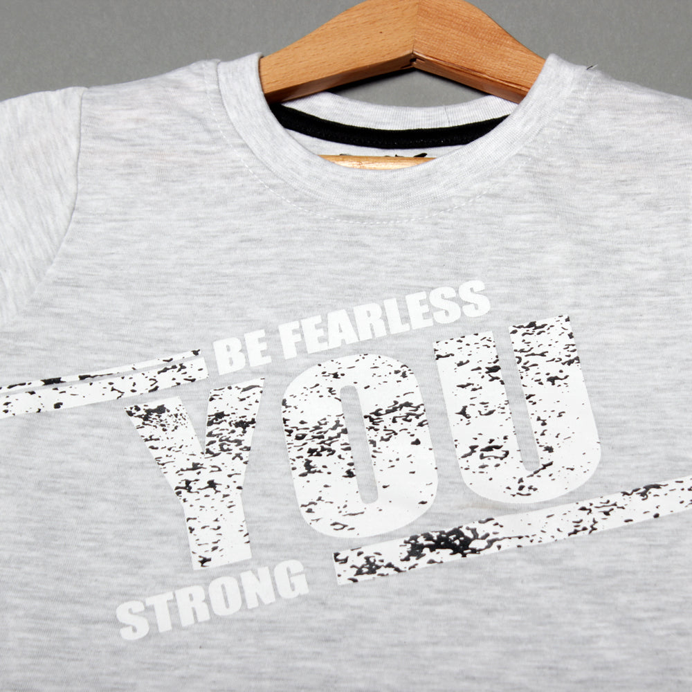 NEW LIGHT GREY BE FEARLESS PRINTED T-SHIRT FOR BOYS