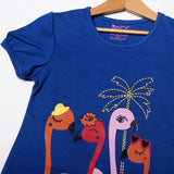 NEW ROYAL BLUE 4 BIRDS PRINTED HALF SLEEVES T-SHIRT TOP