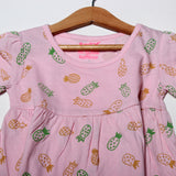 NEW BABY PINK PINEAPPLE PRINTED HALF SLEEVES T-SHIRT TOP