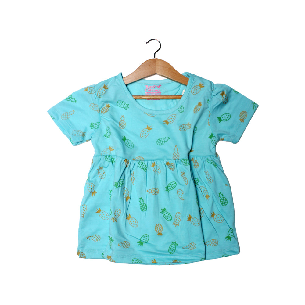 NEW SKY BLUE PINEAPPLE PRINTED HALF SLEEVES T-SHIRT TOP Main image