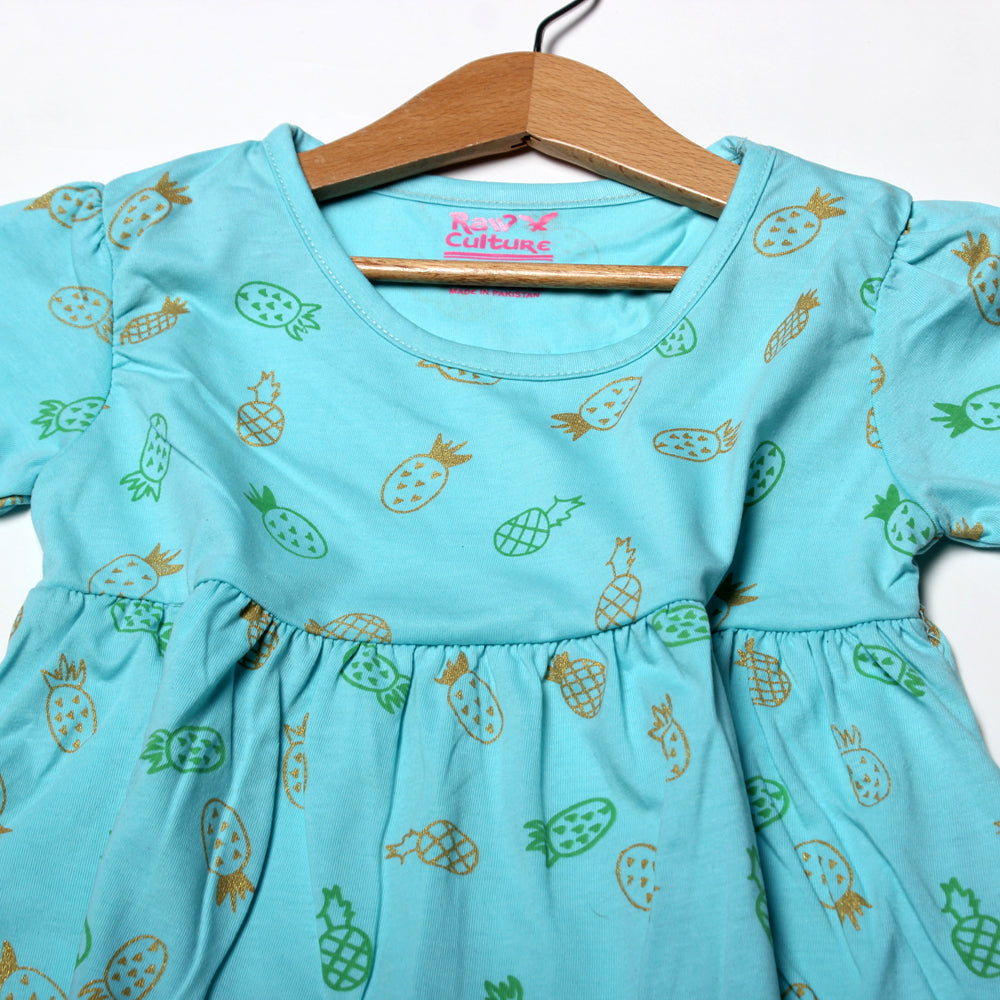NEW SKY BLUE PINEAPPLE PRINTED HALF SLEEVES T-SHIRT TOP Secondary image