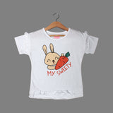 NEW WHITE MY SWEETY PRINTED HALF SLEEVES T-SHIRT TOP