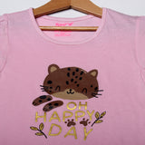 NEW BABY PINK OH HAPPY DAY PRINTED HALF SLEEVES T-SHIRT TOP