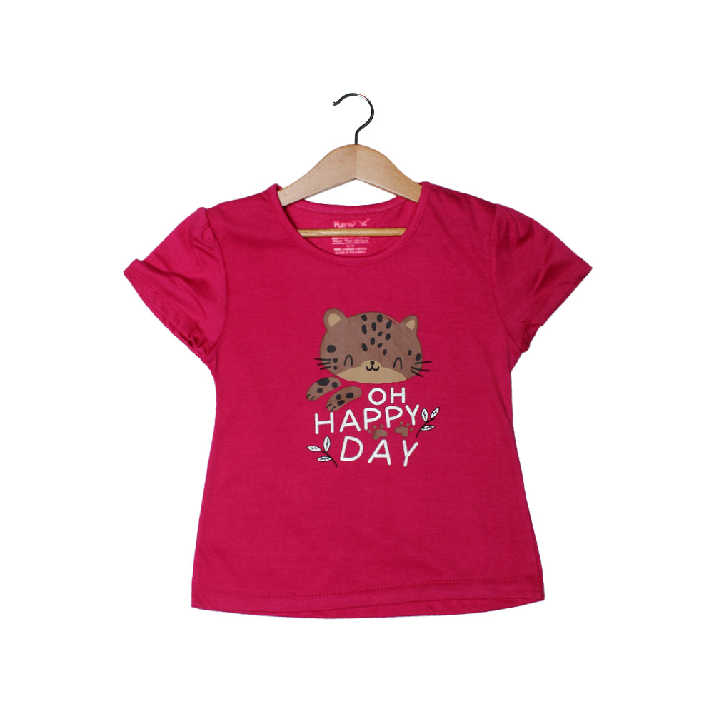 NEW BLUSH PINK OH HAPPY DAY PRINTED HALF SLEEVES T-SHIRT TOP