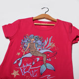 NEW BLUSH PINK MERMAID PRINTED HALF SLEEVES T-SHIRT TOP