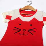 NEW RED & CREAM KITTEN FACE PRINTED HALF SLEEVES T-SHIRT TOP