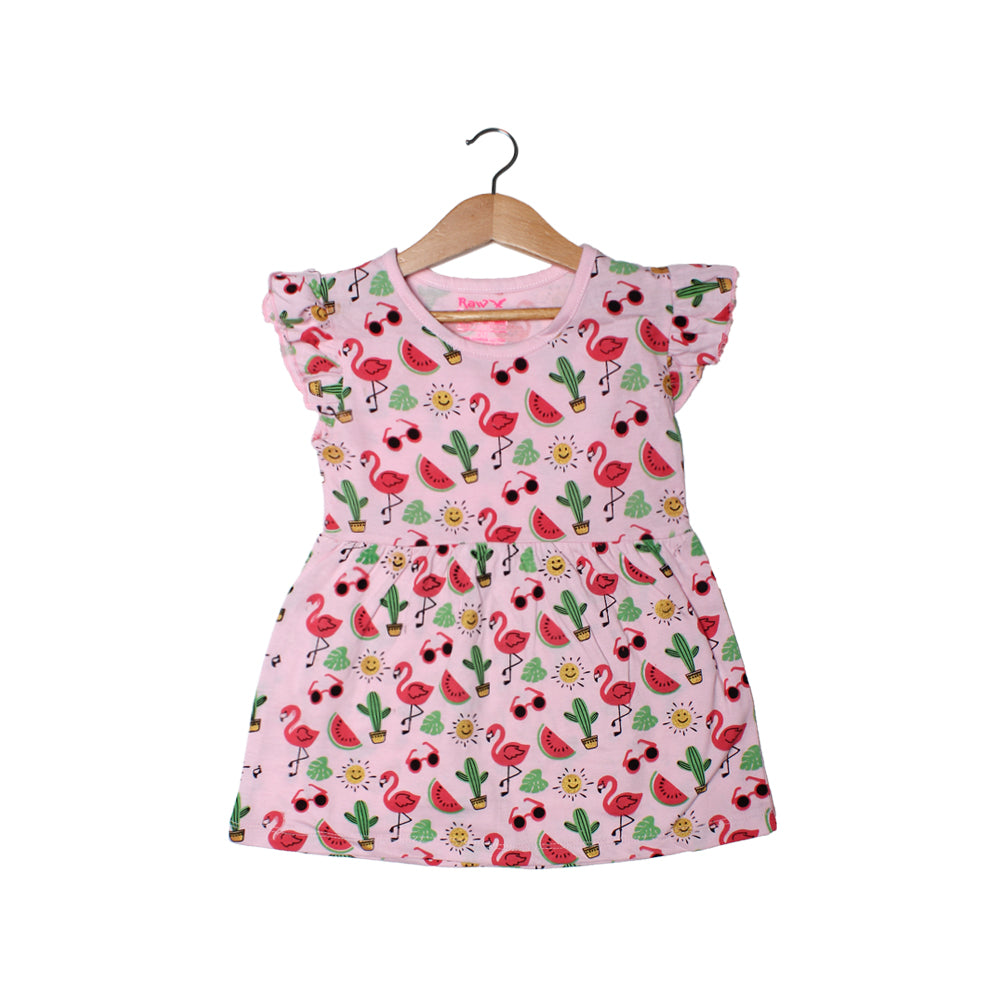 NEW BABY PINK WATER MELON & GLASSES PRINTED HALF SLEEVES T-SHIRT TOP