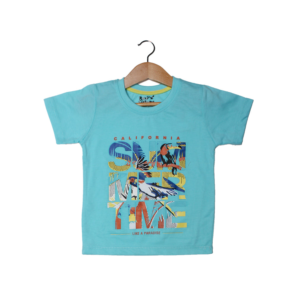 NEW SKY BLUE SUMMER TIME PRINTED T-SHIRT FOR BOYS