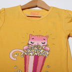 NEW YELLOW MEOW CORN PRINTED HALF SLEEVES T-SHIRT TOP
