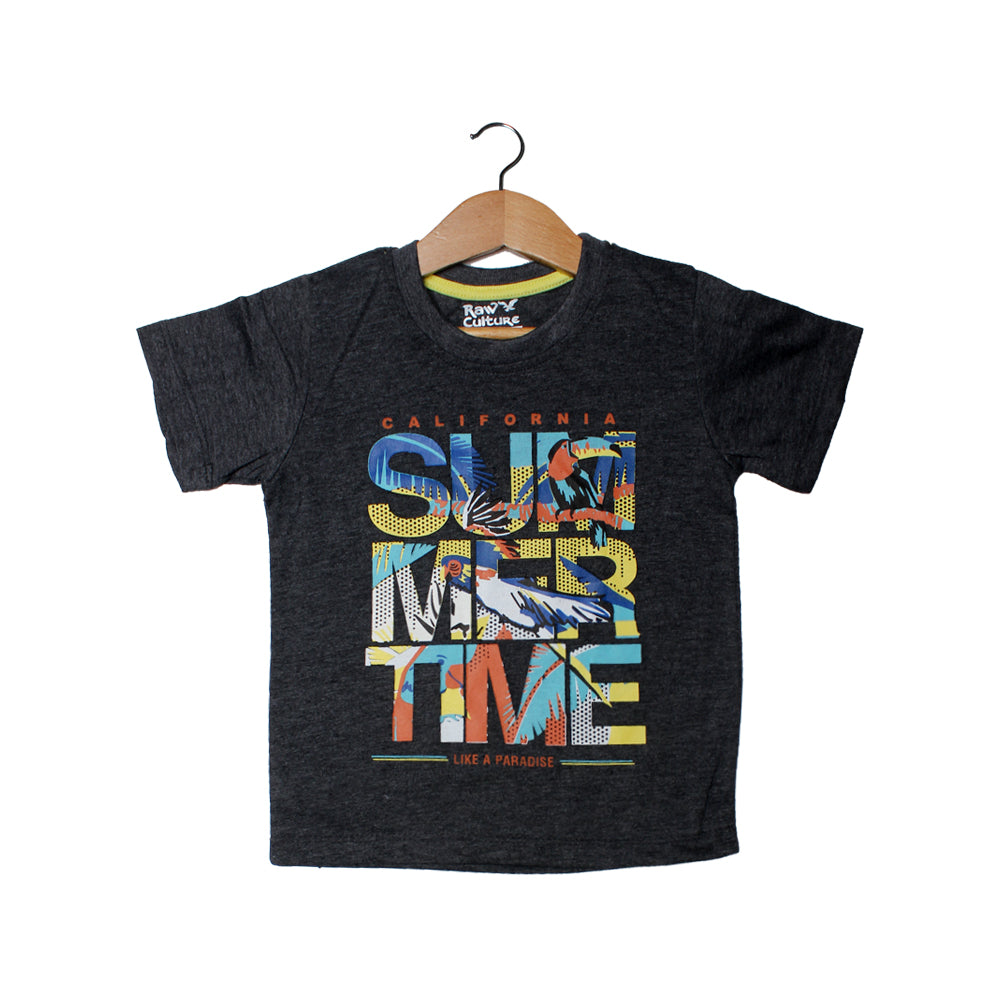 NEW CHARCOAL GREY SUMMER TIME PRINTED T-SHIRT FOR BOYS