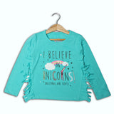 NEW SEA GREEN I BELIEVE IN UNICORN PRINTED FULL SLEEVES T-SHIRT