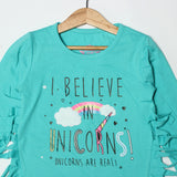 NEW SEA GREEN I BELIEVE IN UNICORN PRINTED FULL SLEEVES T-SHIRT