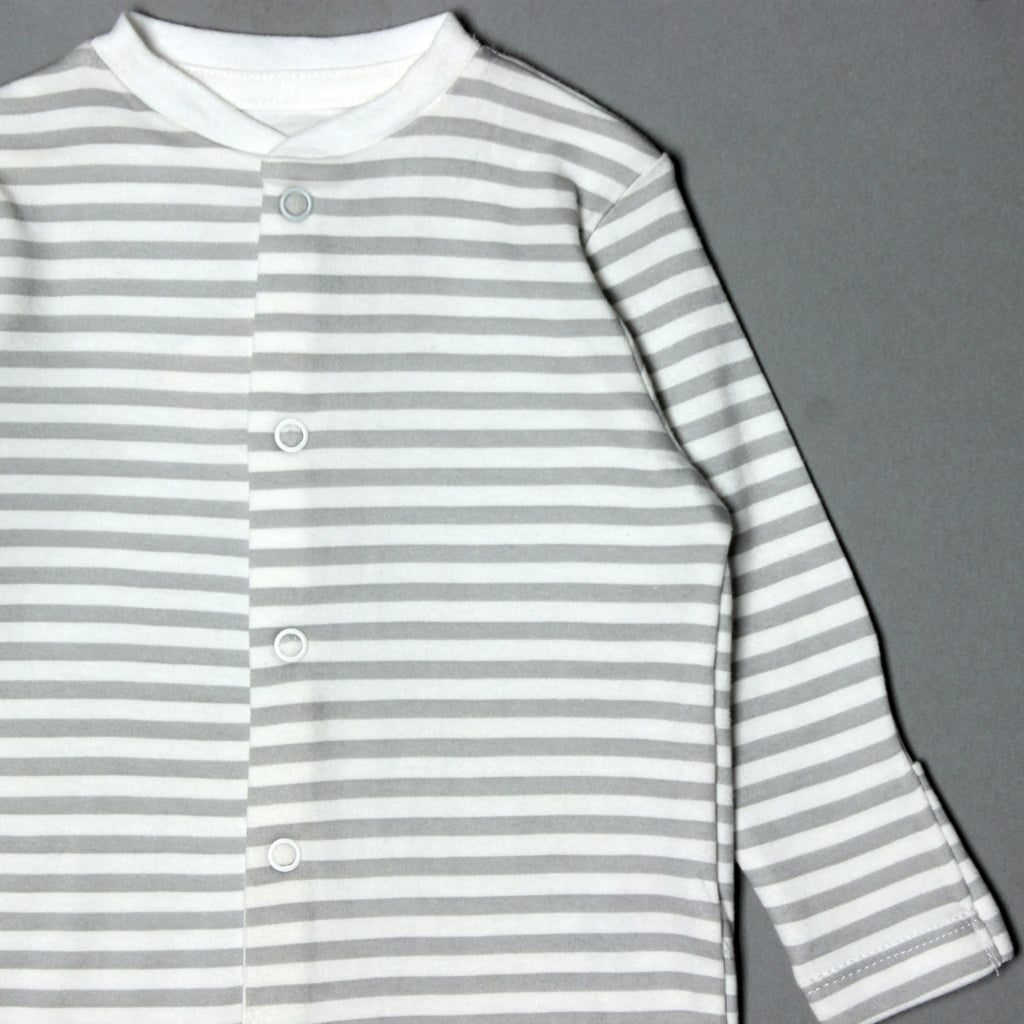 WHITE WITH GREY STRIPES FULL BODY FULL SLEEVES ROMPERS