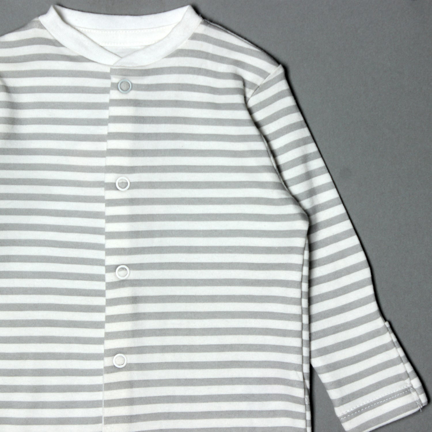 WHITE WITH GREY STRIPES FULL BODY FULL SLEEVES ROMPERS