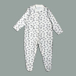 Load image into Gallery viewer, WHITE WITH GREY CLOUDS PRINTED FULL BODY FULL SLEEVES ROMPERS
