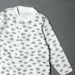 Load image into Gallery viewer, WHITE WITH GREY CLOUDS PRINTED FULL BODY FULL SLEEVES ROMPERS
