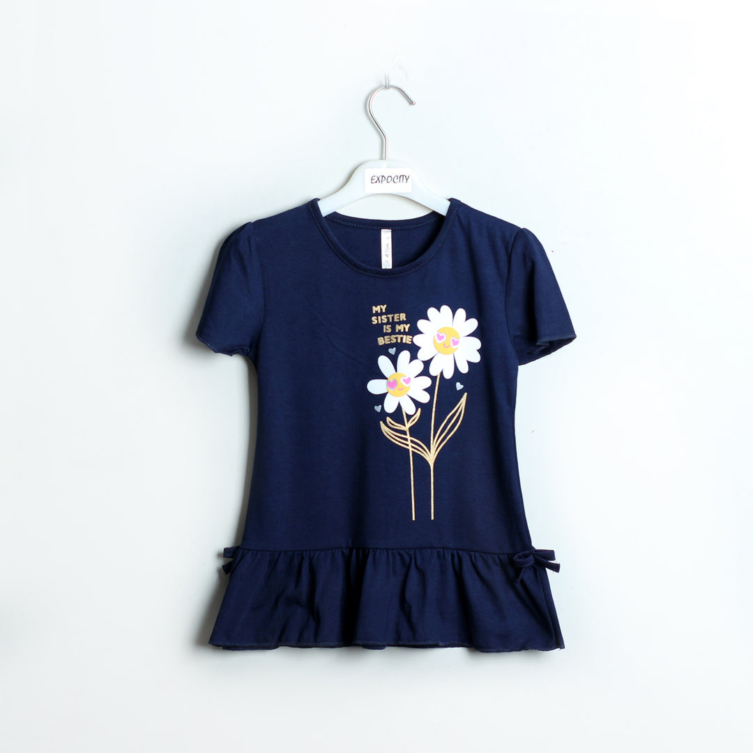 NAVY BLUE MY SISTER IS MY BESTIE  PRINTED T-SHIRT - Expo City
