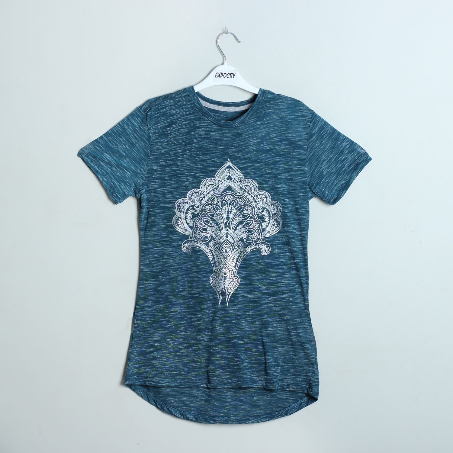TEAL BLUE LEAF  PRINTED T-SHIRT - Expo City Main image