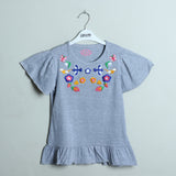 LIGHT GREY Embroided FLOWERS TOP