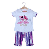 NEW WHITE WITH PURPLE TROUSER PINK PANTHER PRINTED SUIT
