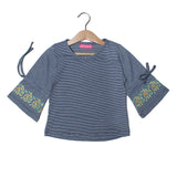 NEW BLUE STRIPES WITH FLOWERS PRINTED T-SHIRT TOP FOR GIRLS