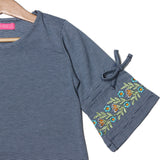 NEW BLUE STRIPES WITH FLOWERS PRINTED T-SHIRT TOP FOR GIRLS