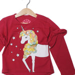 Load image into Gallery viewer, NEW MAROON UNICORN PRINTED T-SHIRT TOP FOR GIRLS
