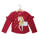 Load image into Gallery viewer, NEW MAROON UNICORN PRINTED T-SHIRT TOP FOR GIRLS
