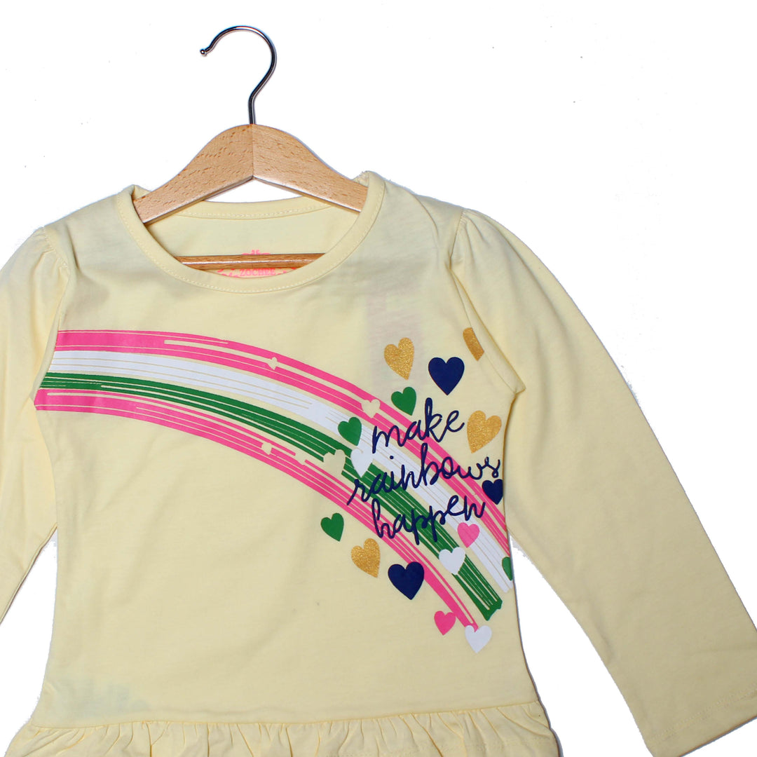 NEW YELLOW RAINBOW PRINTED T-SHIRT TOP FOR GIRLS