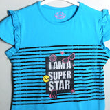 SKY BLUE SUPER STAR STRIPES PRINTED T-SHIRT