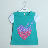 TURQUOISE BUTTERFLY PRINTED T-SHIRT WITH NET SLEEVE - Expo City