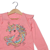 NEW PEACH GLITTER UNICORN PRINTED T-SHIRT TOP FOR GIRLS