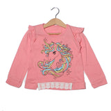 NEW PEACH GLITTER UNICORN PRINTED T-SHIRT TOP FOR GIRLS