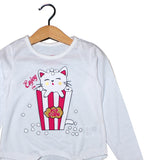 NEW WHITE ENJOY DAY CAT PRINTED T-SHIRT TOP FOR GIRLS