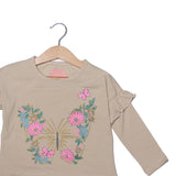 NEW CREAM BUTTERFLY PRINTED T-SHIRT TOP FOR GIRLS