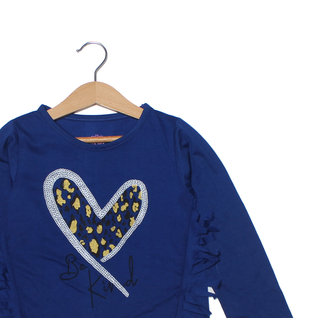 NEW ROYAL BLUE BE KIND PRINTED T-SHIRT TOP FOR GIRLS