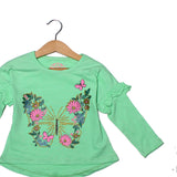 NEW PISTA GREEN BUTTERFLY PRINTED T-SHIRT TOP FOR GIRLS